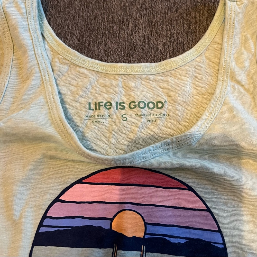 Life Is Good Dock Dog Sunset Textured Slub Tank Women's Top, Sage Green, Small - Picture 3 of 7